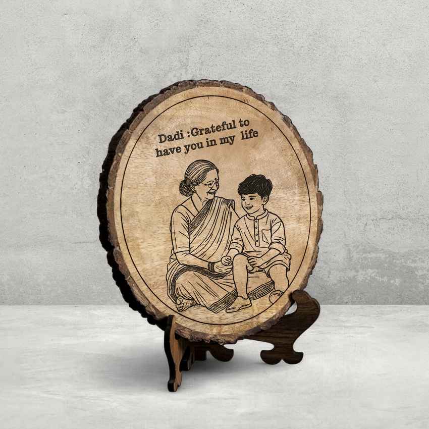 Bondboard Handcrafted Mango Wood Brown Plaque with Stand Gift Set | 8 inches