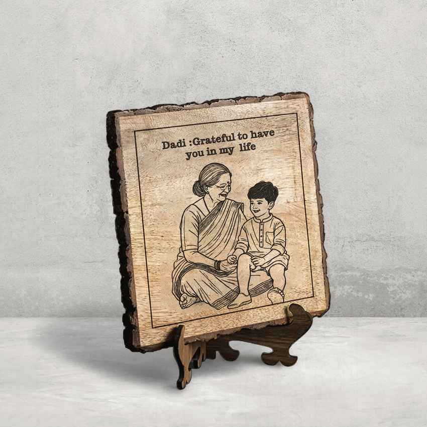 Mommood Handcrafted Mango Wood Brown Plaque with Stand Gift Set | 8 x 8 inches