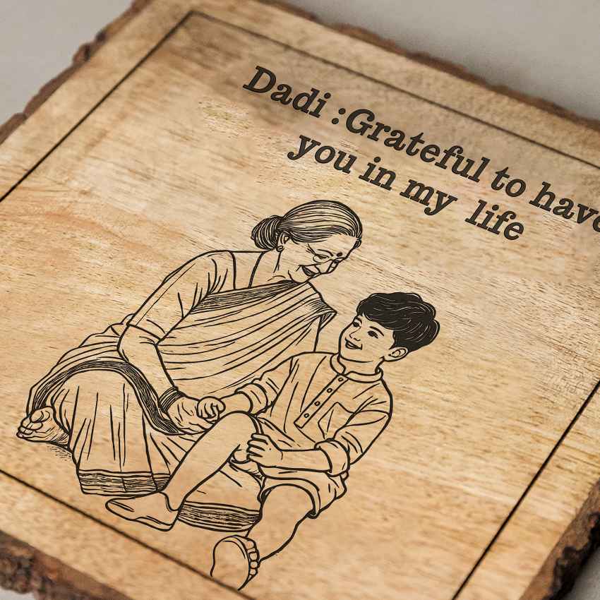 Mommood Handcrafted Mango Wood Brown Plaque with Stand Gift Set | 8 x 8 inches