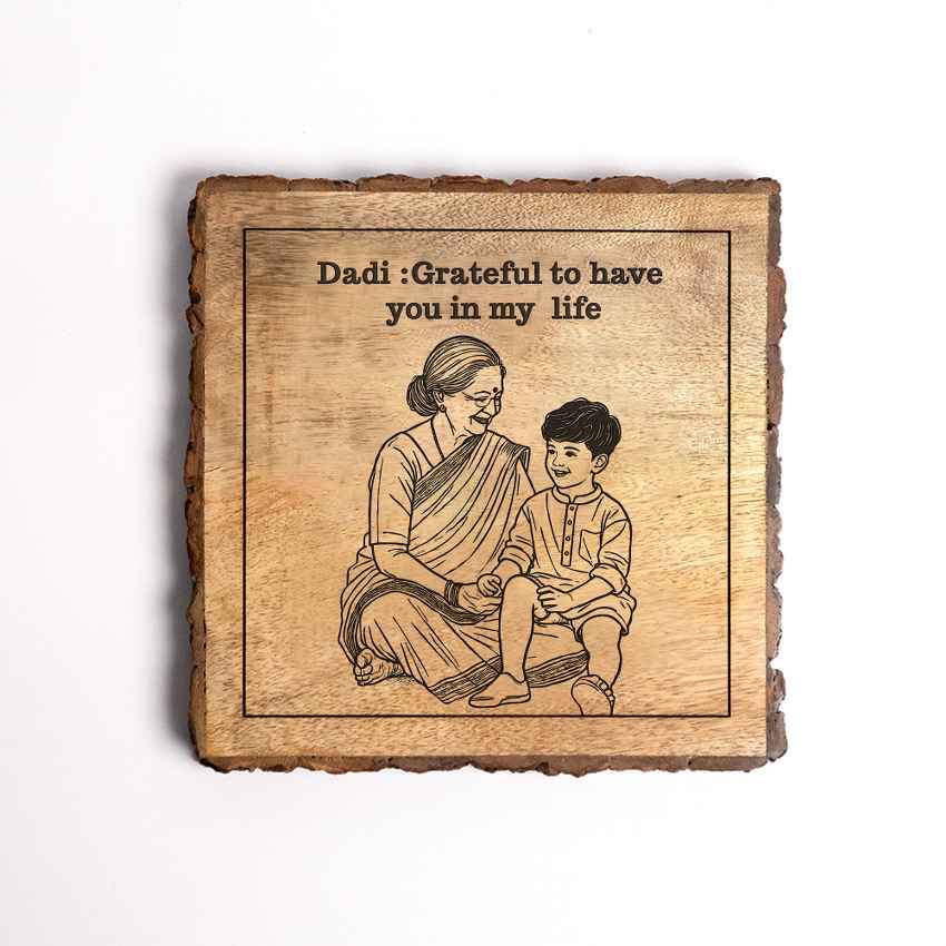 Mommood Handcrafted Mango Wood Brown Plaque with Stand Gift Set | 8 x 8 inches