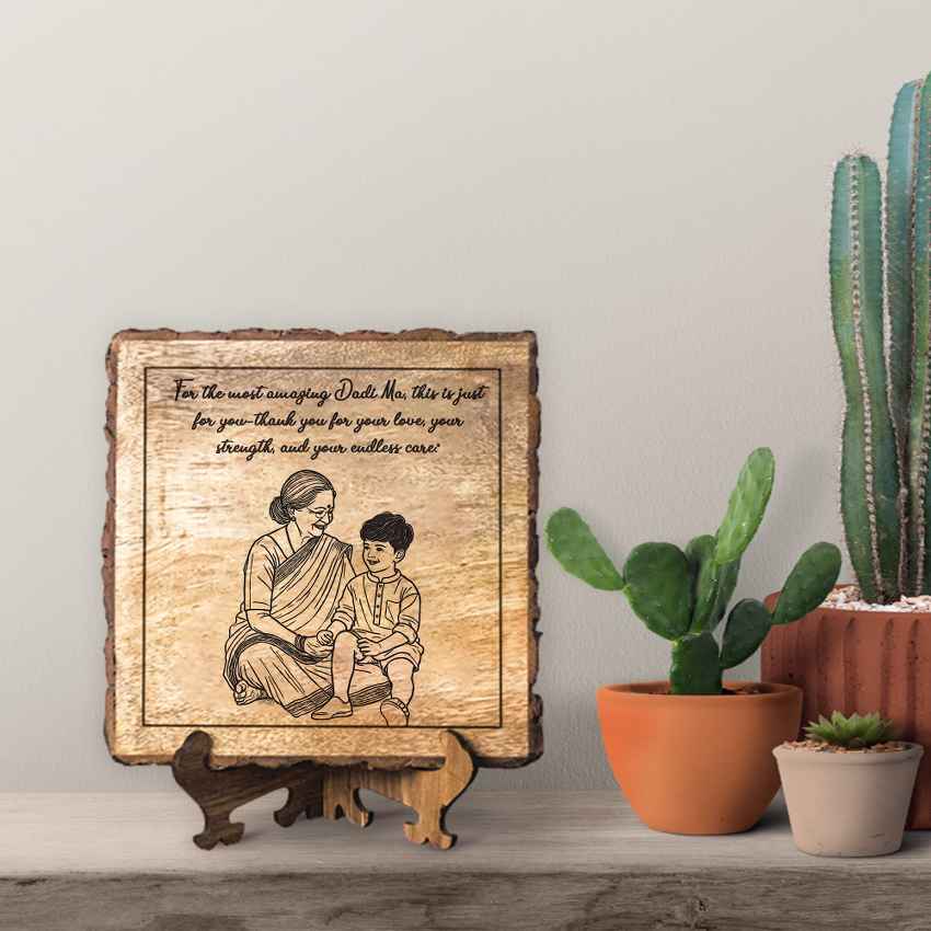 Carvenest Handcrafted Mango Wood Brown Plaque with Stand Gift Set | 8 x 8 inches
