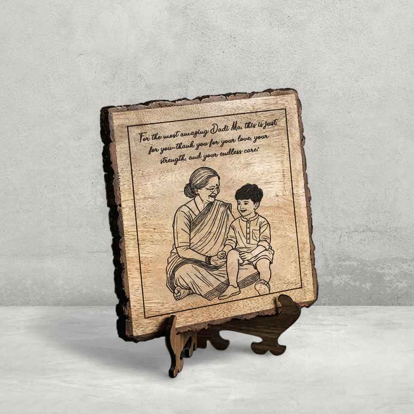 Carvenest Handcrafted Mango Wood Brown Plaque with Stand Gift Set | 8 x 8 inches