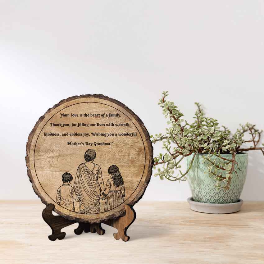 Matriglow Handcrafted Mango Wood Brown Plaque with Stand Gift Set | 8 inches