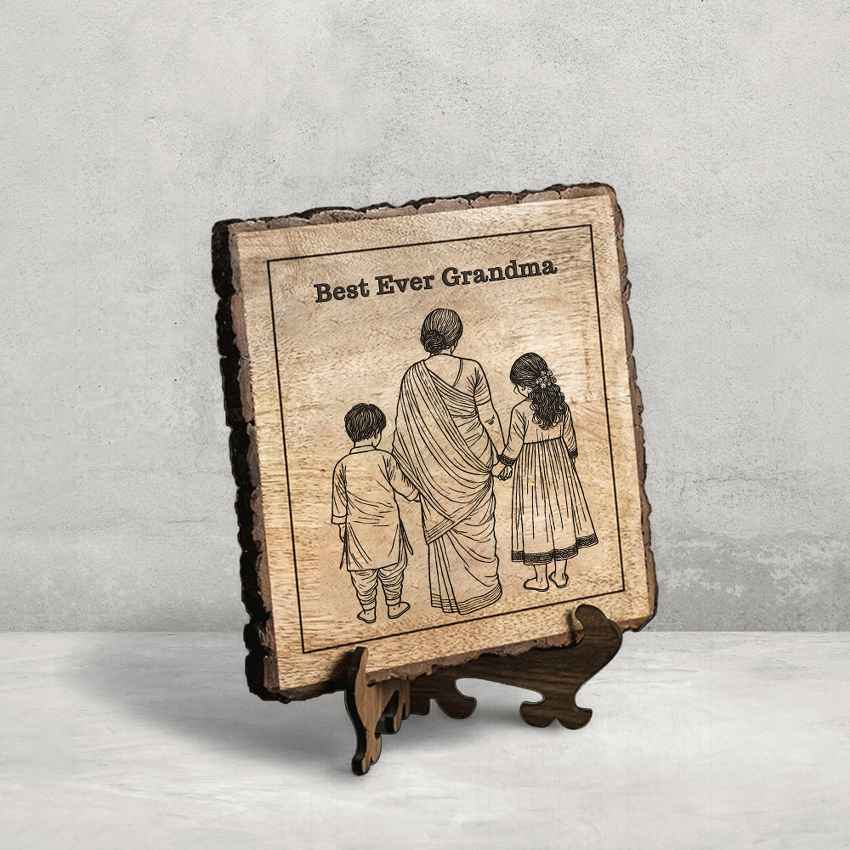 Plaquebloom Handcrafted Mango Wood Brown Plaque with Stand Gift Set | 8 x 8 inches