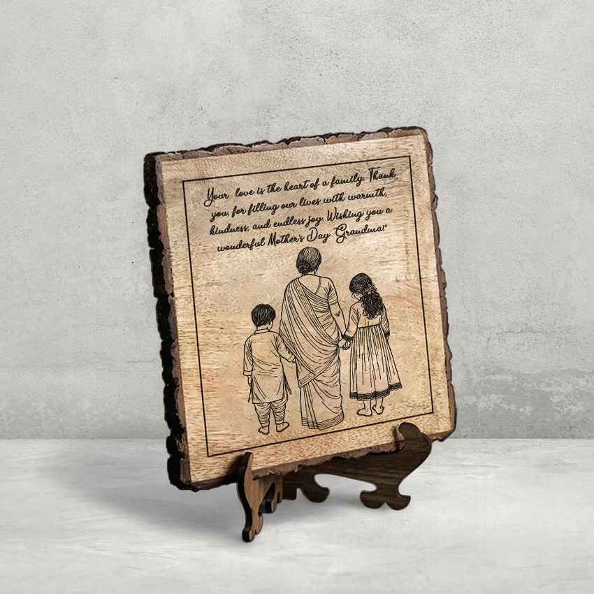 Touchwood Handcrafted Mango Wood Brown Plaque with Stand Gift Set | 8 x 8 inches