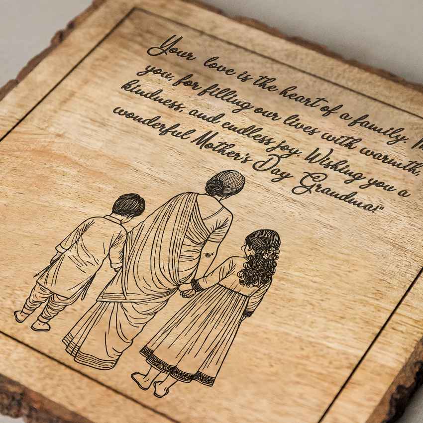 Touchwood Handcrafted Mango Wood Brown Plaque with Stand Gift Set | 8 x 8 inches