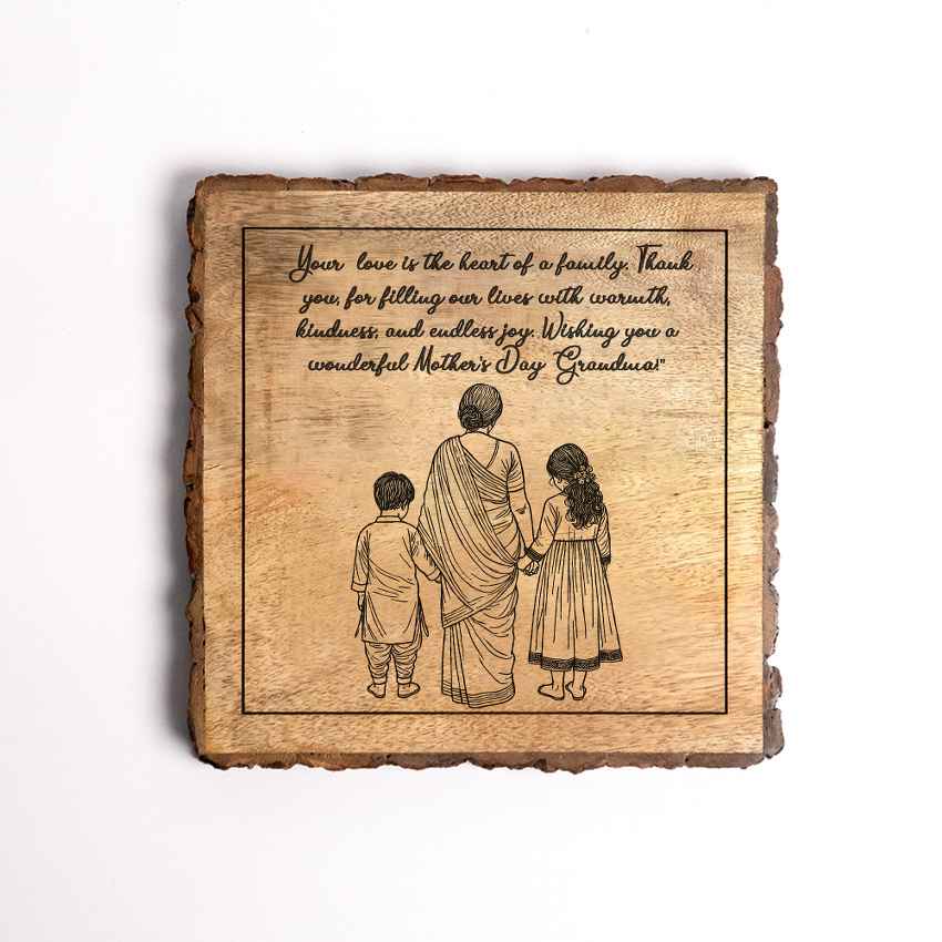 Touchwood Handcrafted Mango Wood Brown Plaque with Stand Gift Set | 8 x 8 inches