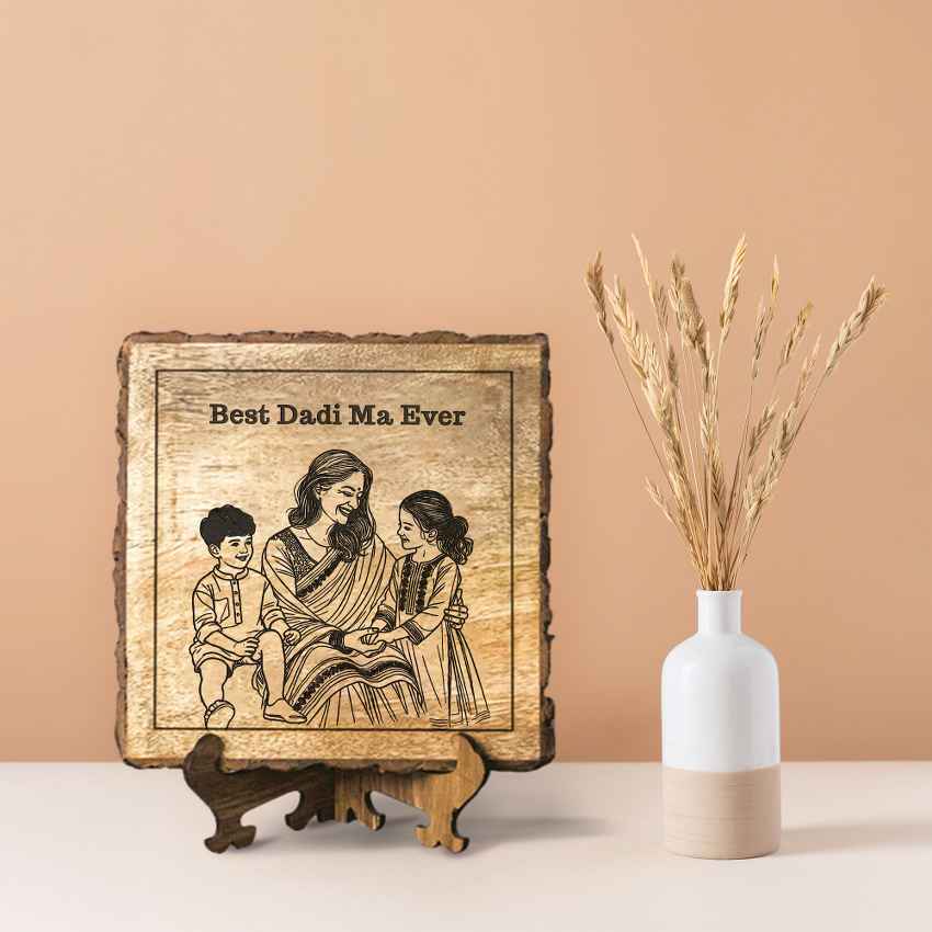 Glowgrain Handcrafted Mango Wood Brown Plaque with Stand Gift Set | 8 x 8 inches