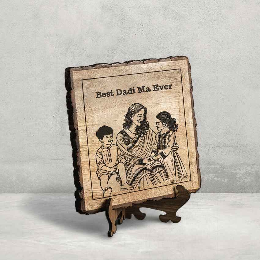 Glowgrain Handcrafted Mango Wood Brown Plaque with Stand Gift Set | 8 x 8 inches