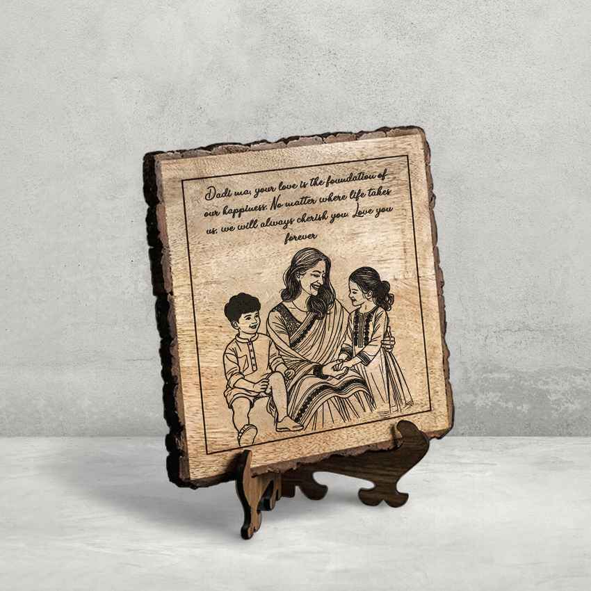 Momrooted Handcrafted Mango Wood Brown Plaque with Stand Gift Set | 8 x 8 inches