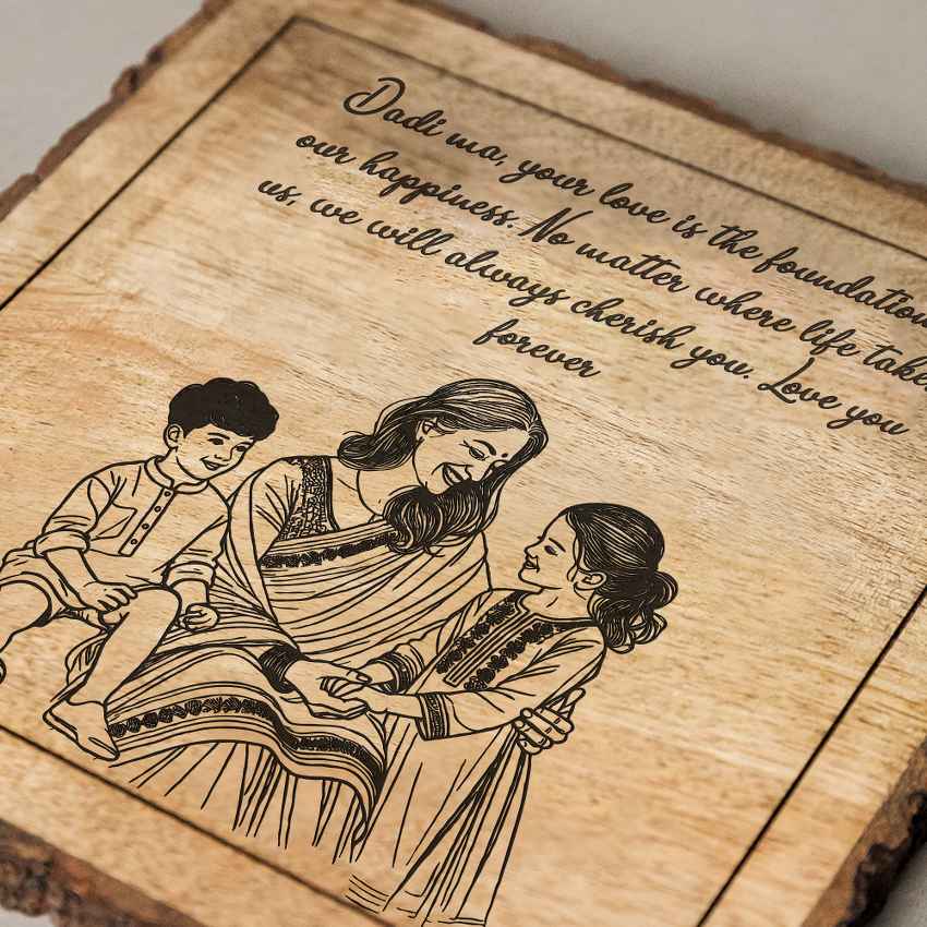 Momrooted Handcrafted Mango Wood Brown Plaque with Stand Gift Set | 8 x 8 inches