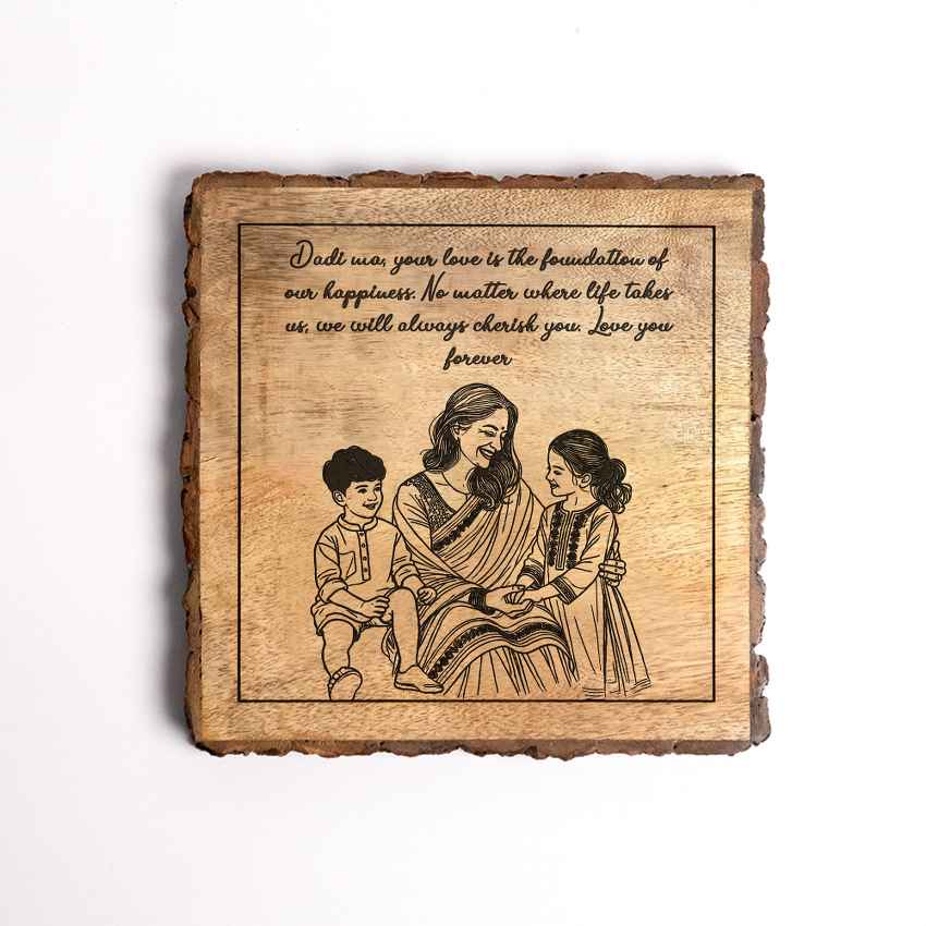Momrooted Handcrafted Mango Wood Brown Plaque with Stand Gift Set | 8 x 8 inches