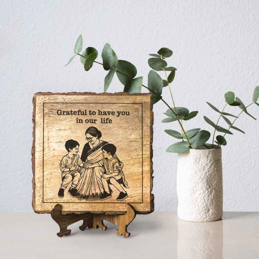 Heartwood Handcrafted Mango Wood Brown Plaque with Stand Gift Set | 8 x 8 inches