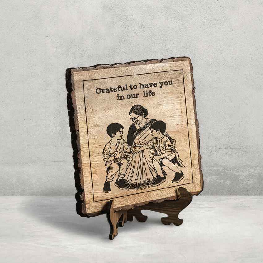 Heartwood Handcrafted Mango Wood Brown Plaque with Stand Gift Set | 8 x 8 inches