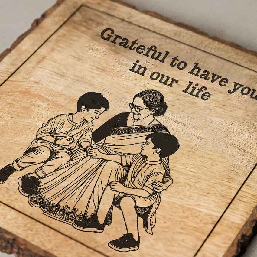 Heartwood Handcrafted Mango Wood Brown Plaque with Stand Gift Set | 8 x 8 inches