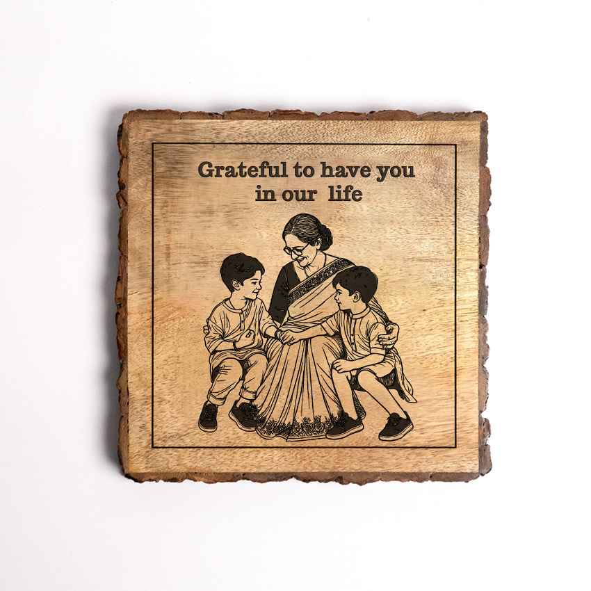 Heartwood Handcrafted Mango Wood Brown Plaque with Stand Gift Set | 8 x 8 inches