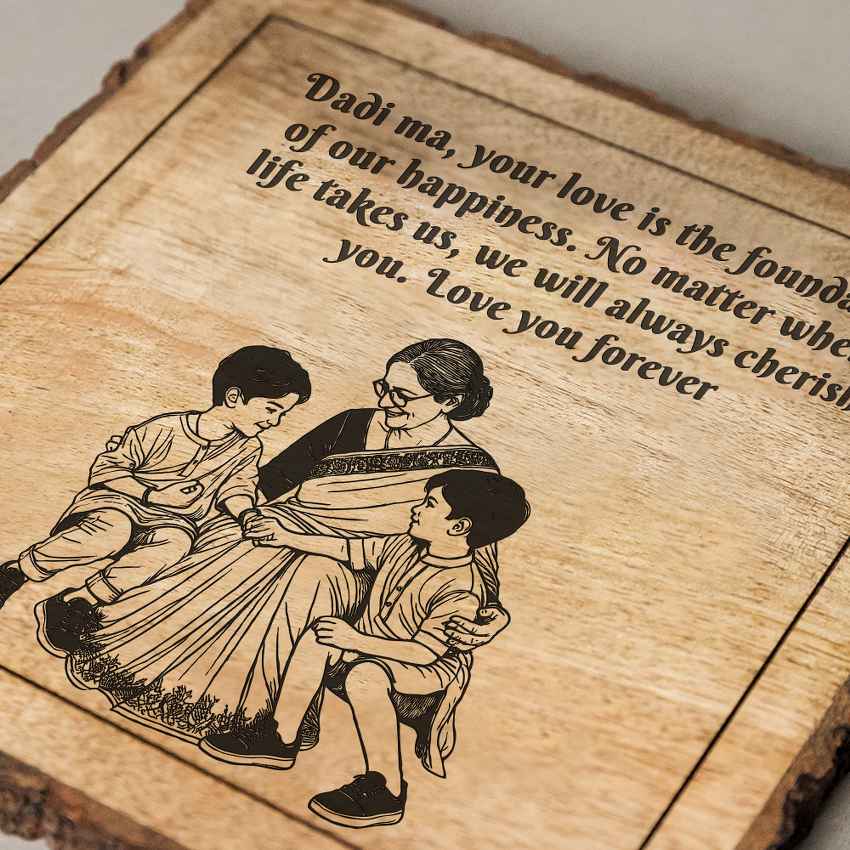 Cherishcarve Handcrafted Mango Wood Brown Plaque with Stand Gift Set | 8 x 8 inches