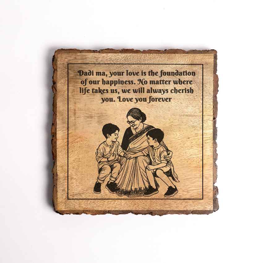 Cherishcarve Handcrafted Mango Wood Brown Plaque with Stand Gift Set | 8 x 8 inches