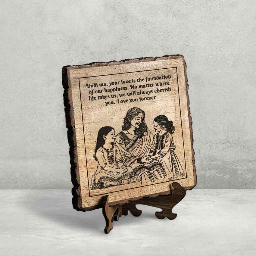Grainglow Handcrafted Mango Wood Brown Plaque with Stand Gift Set | 8 x 8 inches
