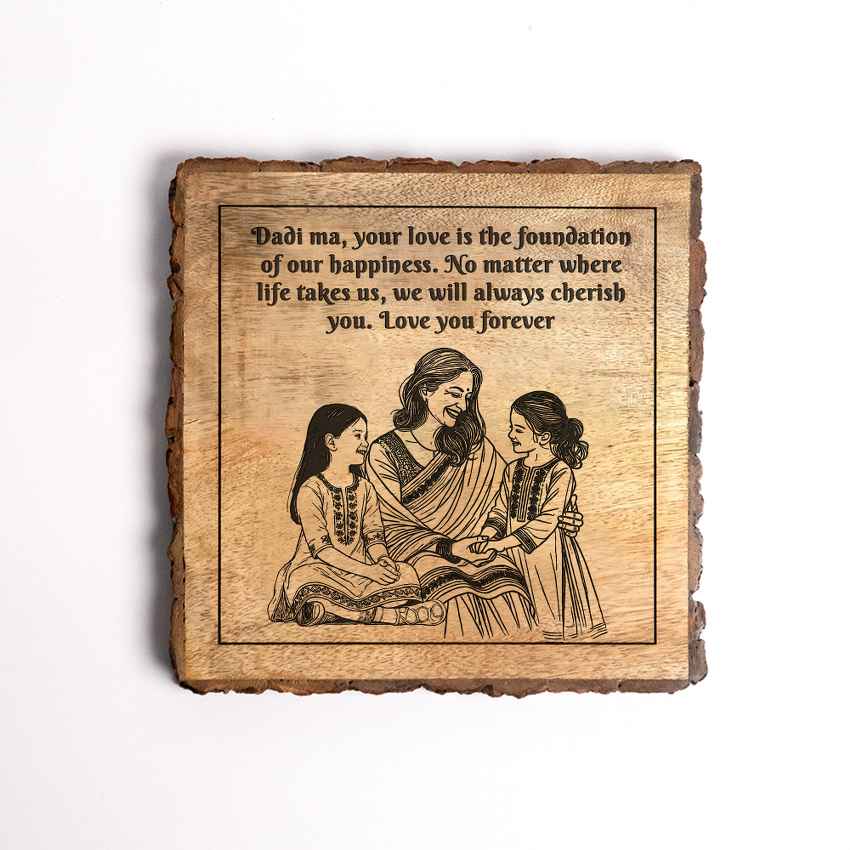 Grainglow Handcrafted Mango Wood Brown Plaque with Stand Gift Set | 8 x 8 inches