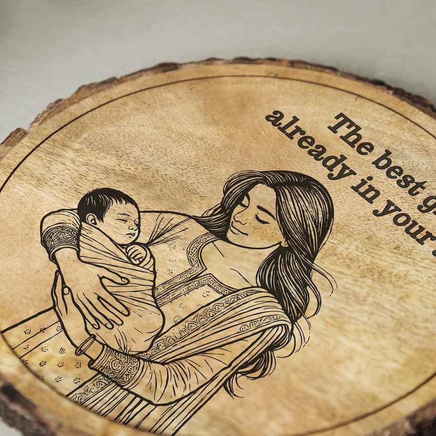 Dearbloom Handcrafted Mango Wood Brown Plaque with Stand Gift Set | 8 inches
