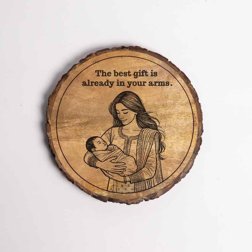 Dearbloom Handcrafted Mango Wood Brown Plaque with Stand Gift Set | 8 inches