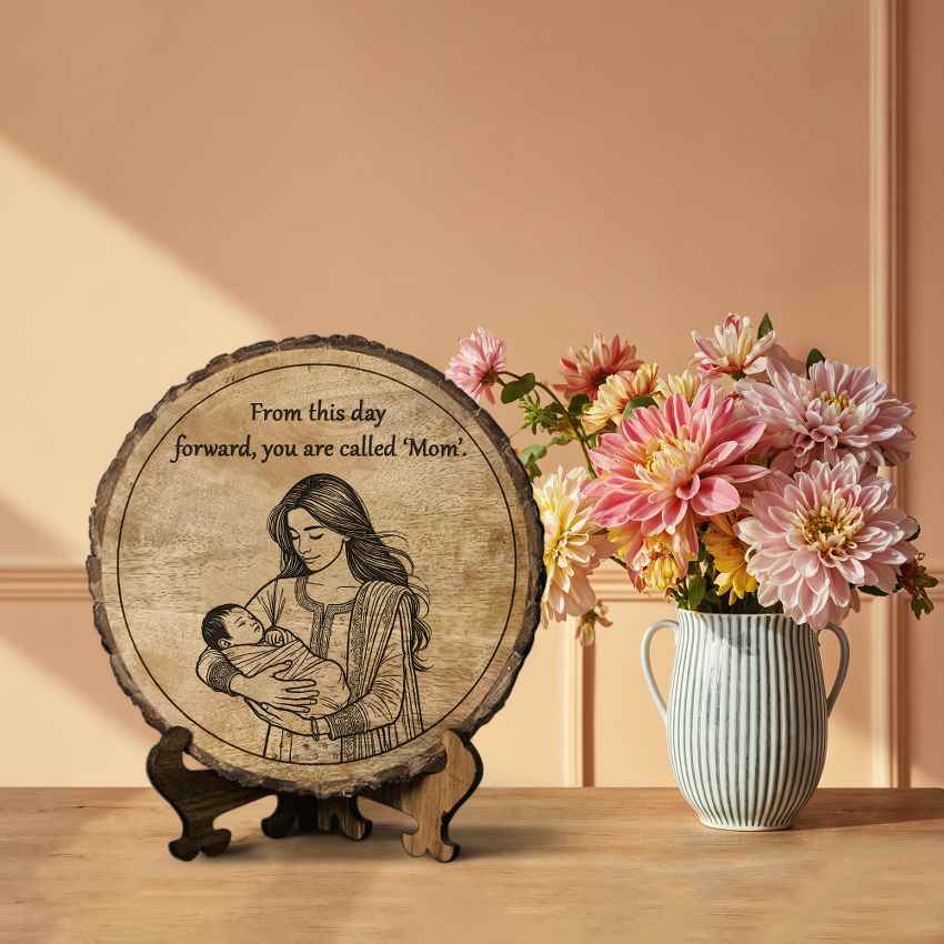 Matriwood Handcrafted Mango Wood Brown Plaque with Stand Gift Set | 8 inches