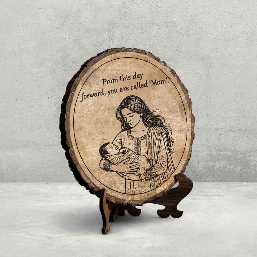 Matriwood Handcrafted Mango Wood Brown Plaque with Stand Gift Set | 8 inches