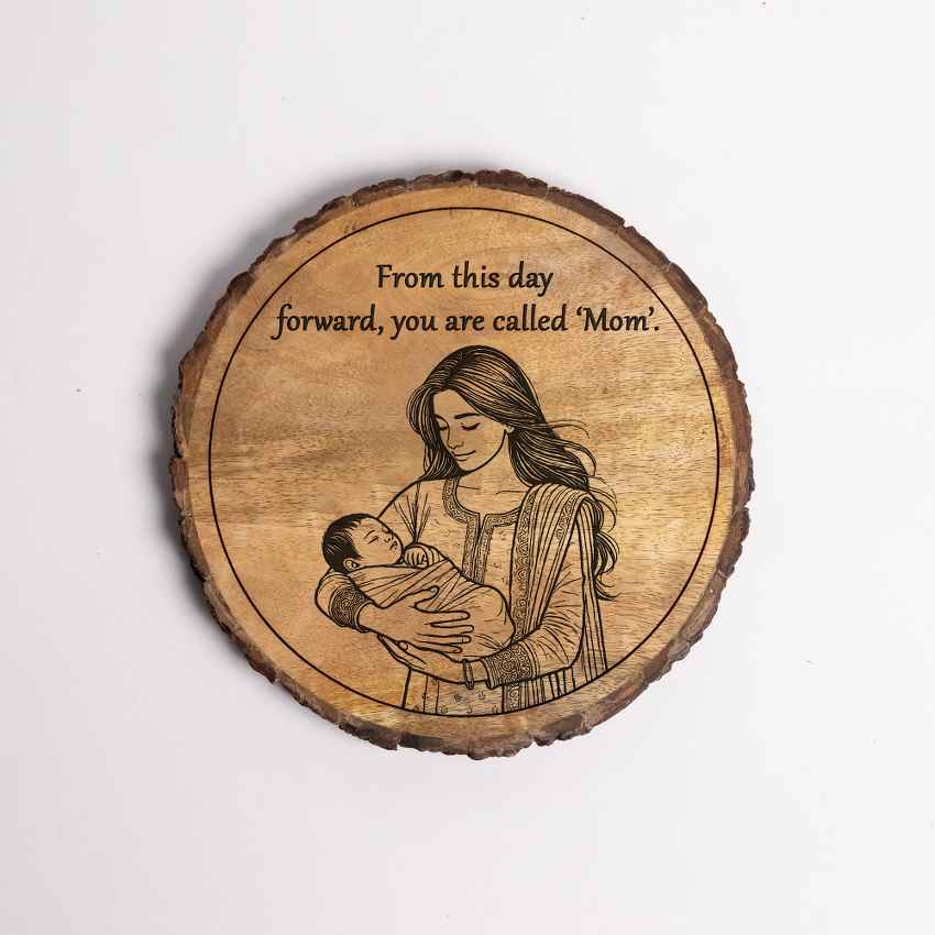 Matriwood Handcrafted Mango Wood Brown Plaque with Stand Gift Set | 8 inches
