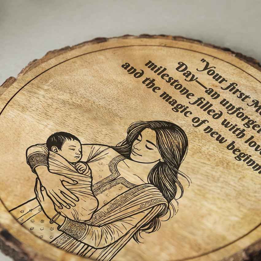 Hugwood Handcrafted Mango Wood Brown Plaque with Stand Gift Set | 8 inches