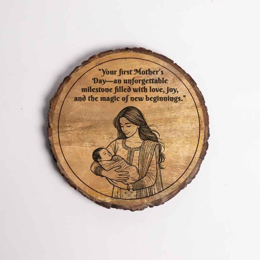 Hugwood Handcrafted Mango Wood Brown Plaque with Stand Gift Set | 8 inches