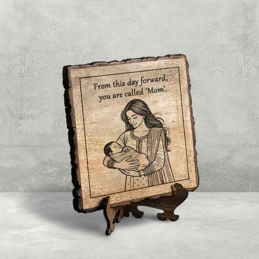 Warmnest Handcrafted Mango Wood Brown Plaque with Stand Gift Set | 8 x 8 inches