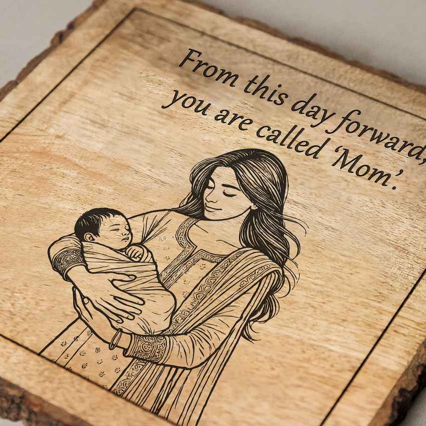 Warmnest Handcrafted Mango Wood Brown Plaque with Stand Gift Set | 8 x 8 inches