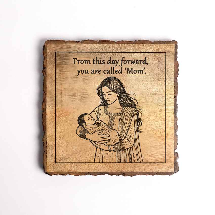 Warmnest Handcrafted Mango Wood Brown Plaque with Stand Gift Set | 8 x 8 inches