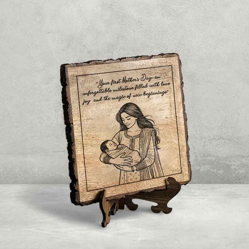 Natureink Handcrafted Mango Wood Brown Plaque with Stand Gift Set | 8 x 8 inches