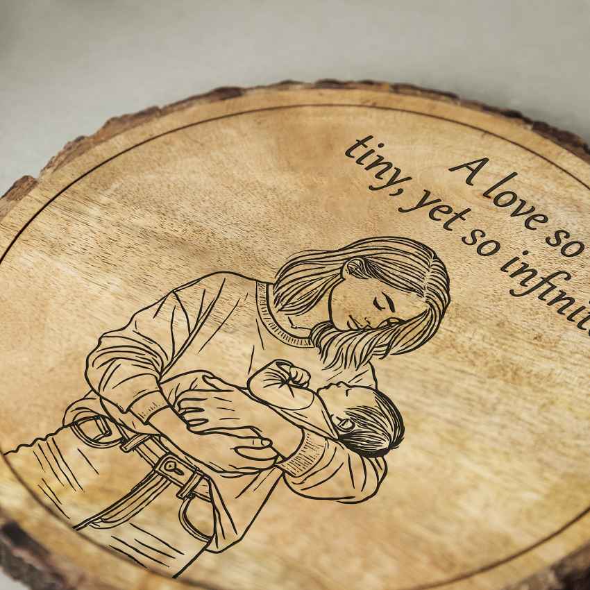 Rootwords Handcrafted Mango Wood Brown Plaque with Stand Gift Set | 8 inches