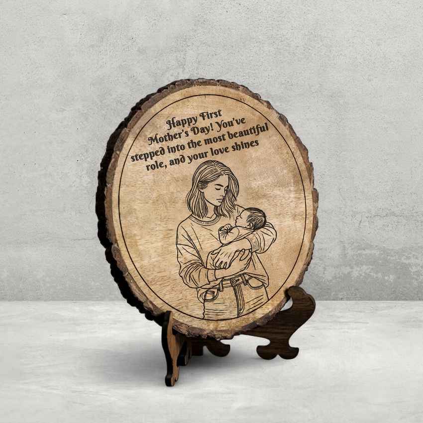 Momingrain Handcrafted Mango Wood Brown Plaque with Stand Gift Set | 8 inches