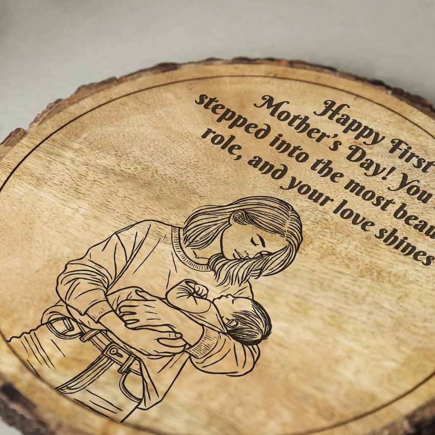 Momingrain Handcrafted Mango Wood Brown Plaque with Stand Gift Set | 8 inches