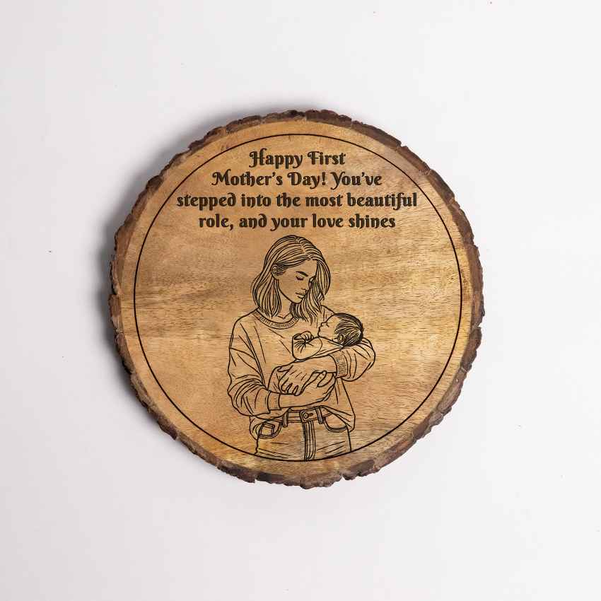 Momingrain Handcrafted Mango Wood Brown Plaque with Stand Gift Set | 8 inches