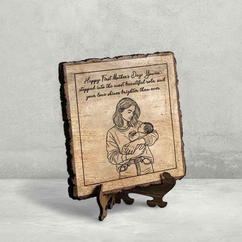Mamasoul Handcrafted Mango Wood Brown Plaque with Stand Gift Set | 8 x 8 inches