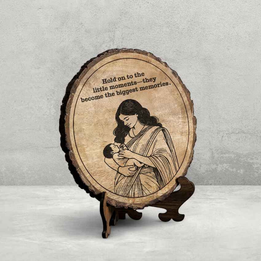 Kindetch Handcrafted Mango Wood Brown Plaque with Stand Gift Set | 8 inches