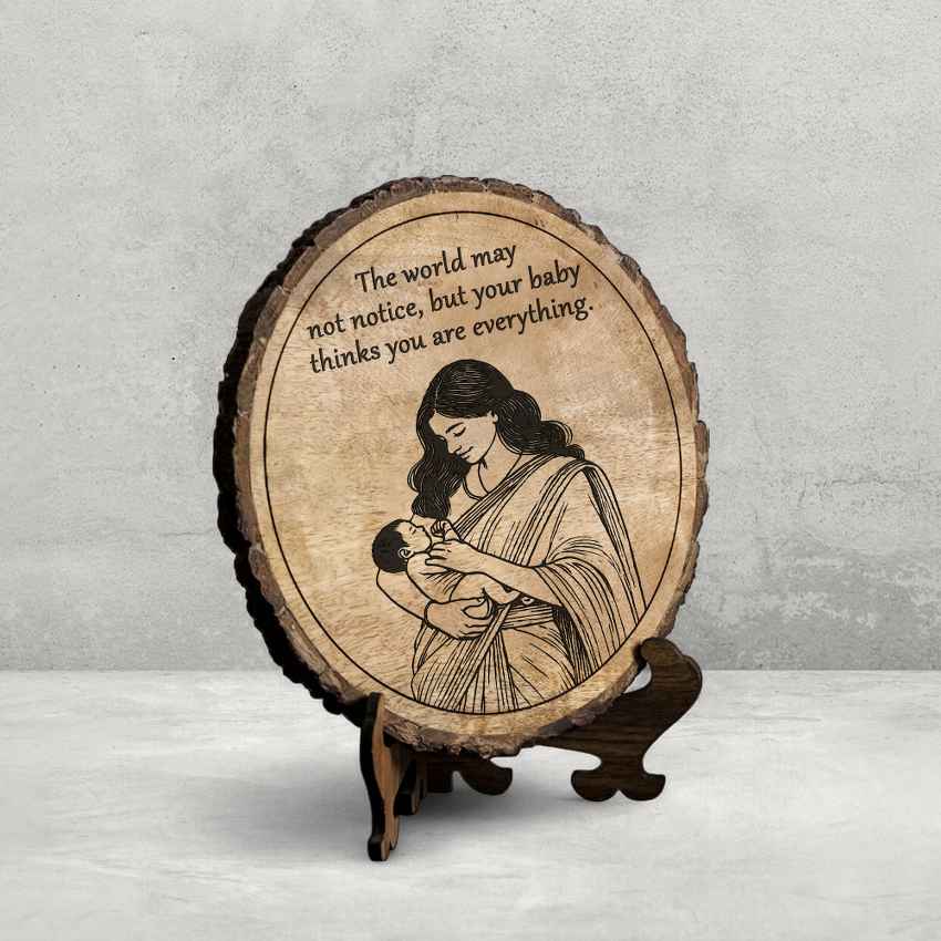 Lovenestle Handcrafted Mango Wood Brown Plaque with Stand Gift Set | 8 inches