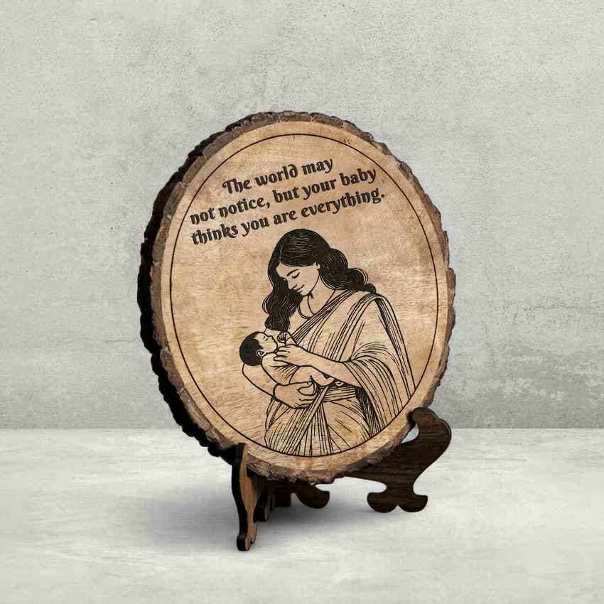 Bloomboard Handcrafted Mango Wood Brown Plaque with Stand Gift Set | 8 inches