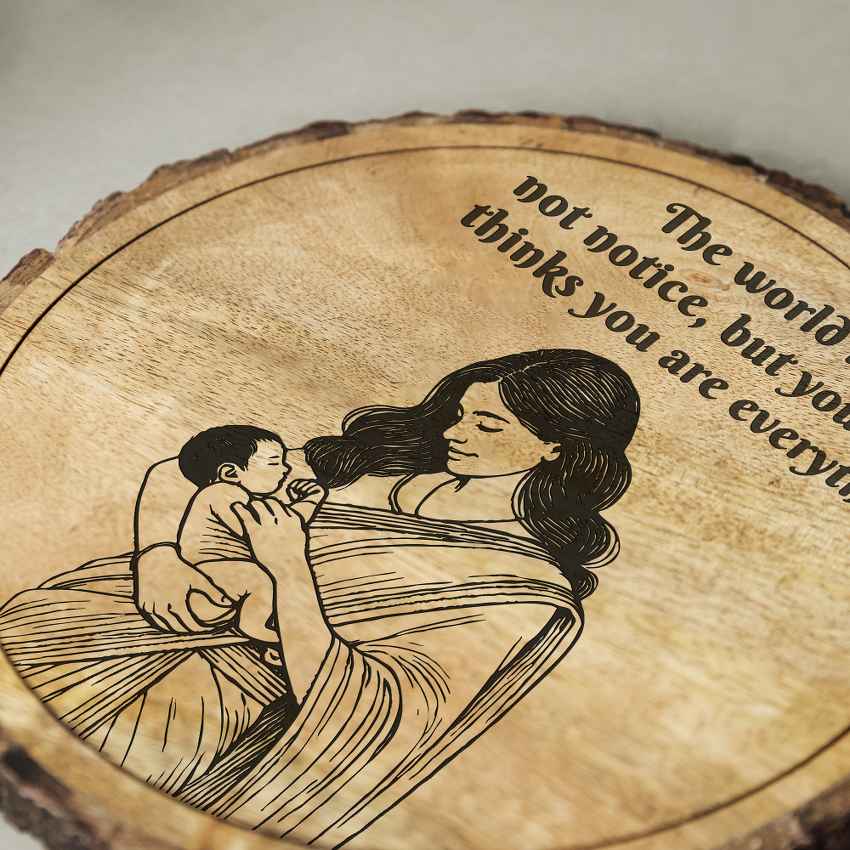 Bloomboard Handcrafted Mango Wood Brown Plaque with Stand Gift Set | 8 inches