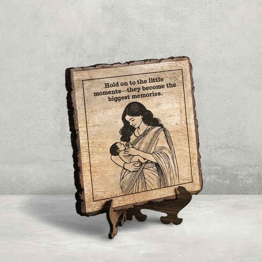 Whispergrain Handcrafted Mango Wood Brown Plaque with Stand Gift Set | 8 x 8 inches