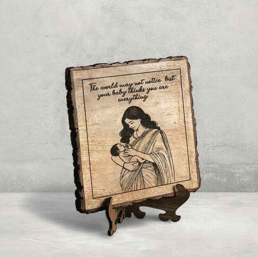 Naturemoments Handcrafted Mango Wood Brown Plaque with Stand Gift Set | 8 x 8 inches