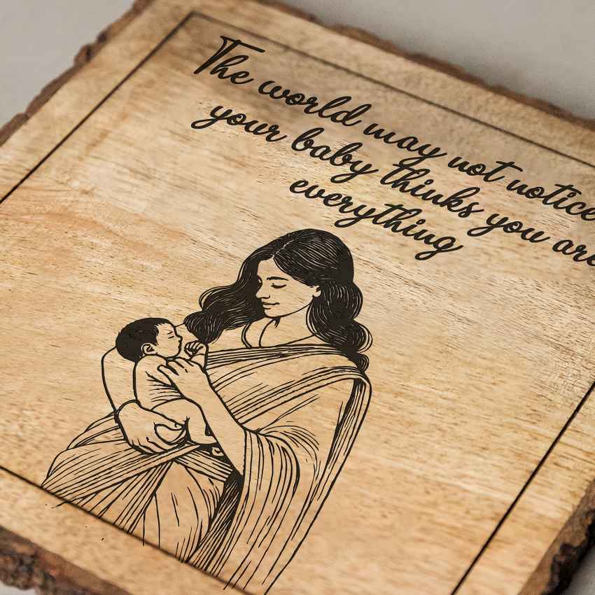 Naturemoments Handcrafted Mango Wood Brown Plaque with Stand Gift Set | 8 x 8 inches