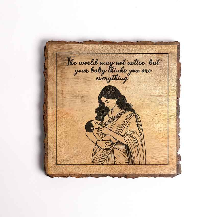 Naturemoments Handcrafted Mango Wood Brown Plaque with Stand Gift Set | 8 x 8 inches