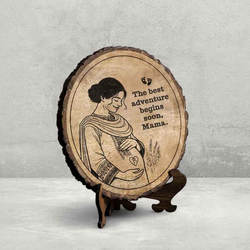 Wildnest Handcrafted Mango Wood Brown Plaque with Stand Gift Set | 8 inches