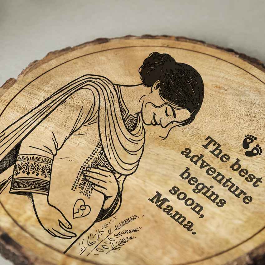 Wildnest Handcrafted Mango Wood Brown Plaque with Stand Gift Set | 8 inches